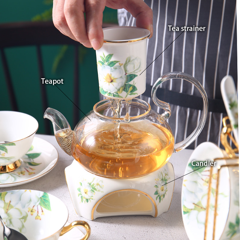 Camellia Bone China Tea Set Br - Korean Tea Set recension och pris